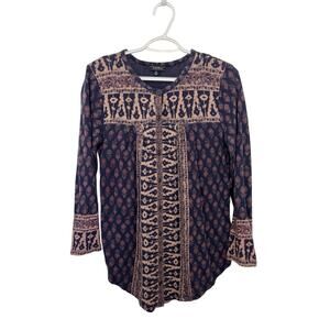 Lucky Brand Linen Blend Button Down Size Medium Boho Hippie Western Festival